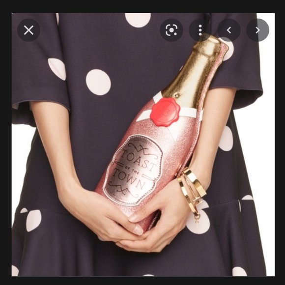 kate spade champagne bottle clutch purse bag in rose gold nwot - Picture 8 of 8